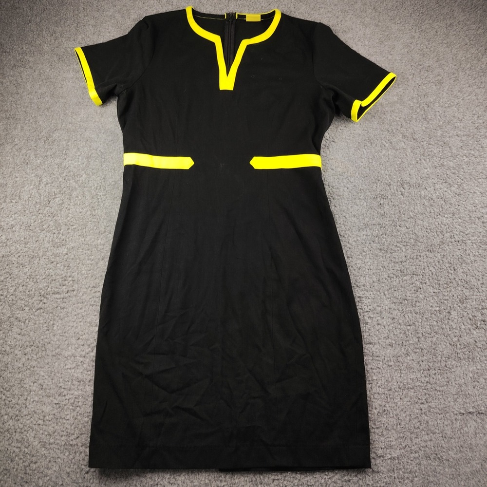 Spirit Airlines Dress Sz 6 Black Yellow Short Sleeve Flight Attendant